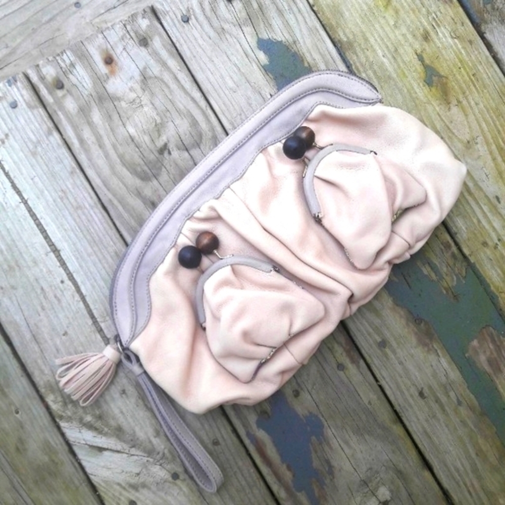 Miss Albright for Anthropologie Butter Leather Specialty Clutch Nude Floral